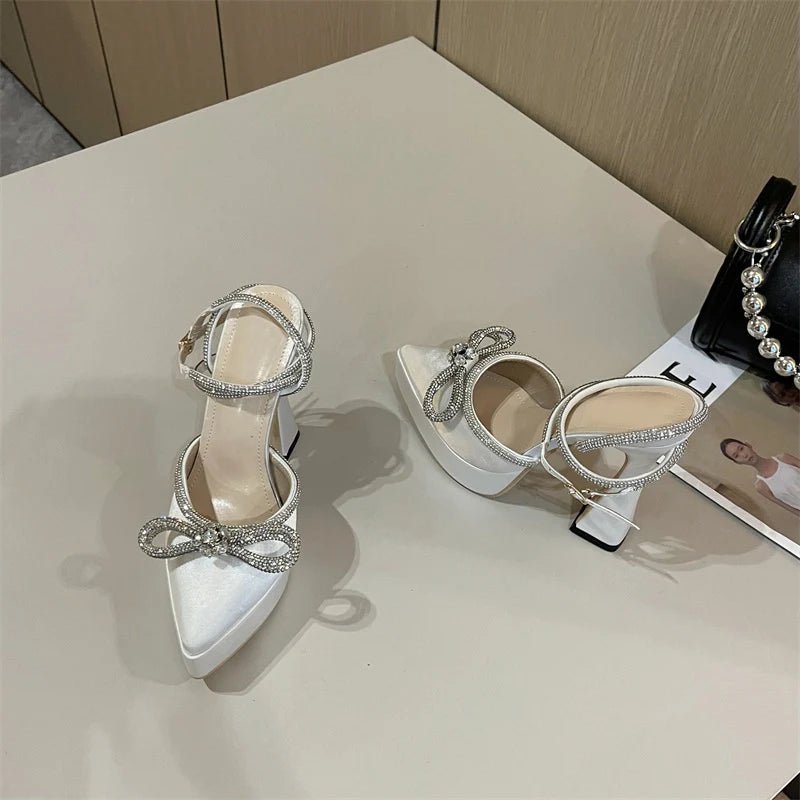 Hlieny 2025 Spring Autumn Women Pumps Fashion Platform Pointed Toe Butterfly-Knot Crystal Party Shoes Ankle Buckle Strap Sandals - MAGUSTA BEAUTY