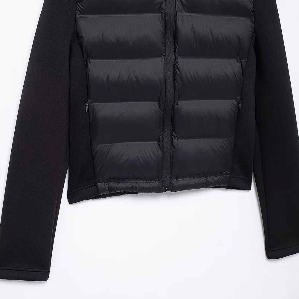 Hooded Patchwork Padded Jacket Coat with Pockets for Women, Long Sleeve, Front Zipper, Female Outerwear, Chic Tops, Fashion - MAGUSTA BEAUTY
