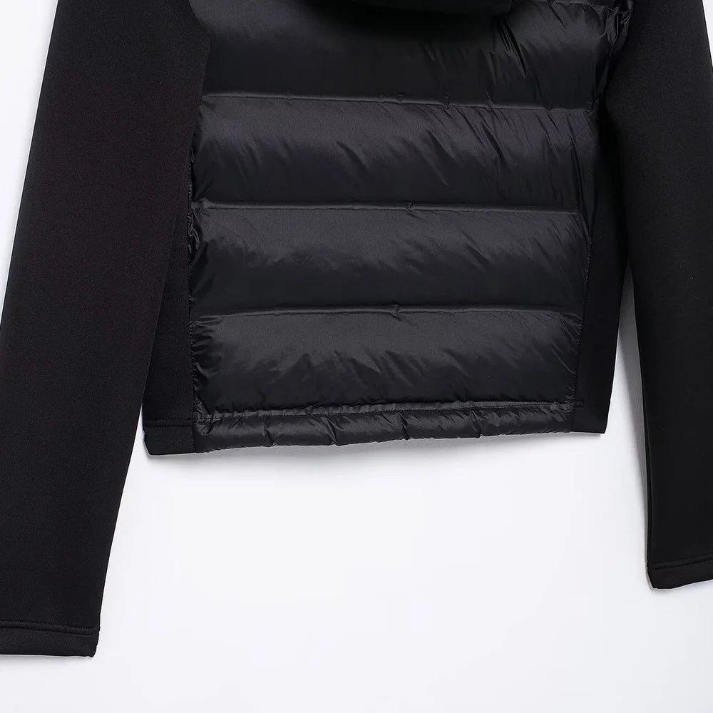 Hooded Patchwork Padded Jacket Coat with Pockets for Women, Long Sleeve, Front Zipper, Female Outerwear, Chic Tops, Fashion - MAGUSTA BEAUTY