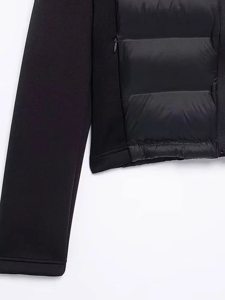 Hooded Patchwork Padded Jacket Coat with Pockets for Women, Long Sleeve, Front Zipper, Female Outerwear, Chic Tops, Fashion - MAGUSTA BEAUTY