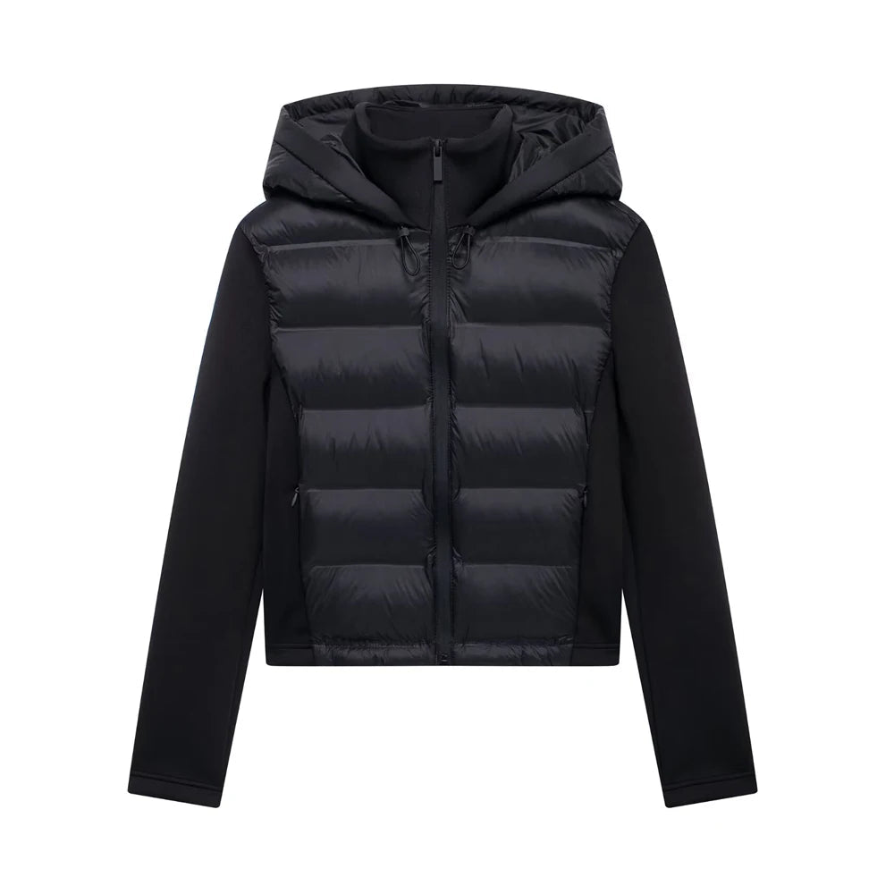 Hooded Patchwork Padded Jacket Coat with Pockets for Women, Long Sleeve, Front Zipper, Female Outerwear, Chic Tops, Fashion - MAGUSTA BEAUTY