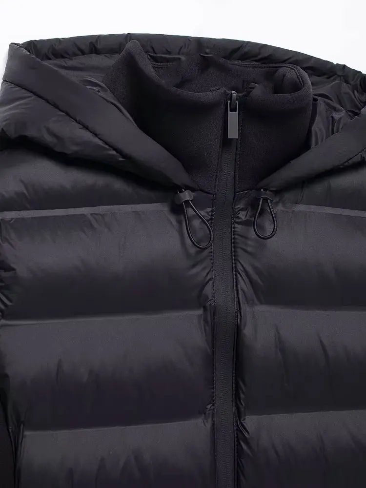 Hooded Patchwork Padded Jacket Coat with Pockets for Women, Long Sleeve, Front Zipper, Female Outerwear, Chic Tops, Fashion - MAGUSTA BEAUTY