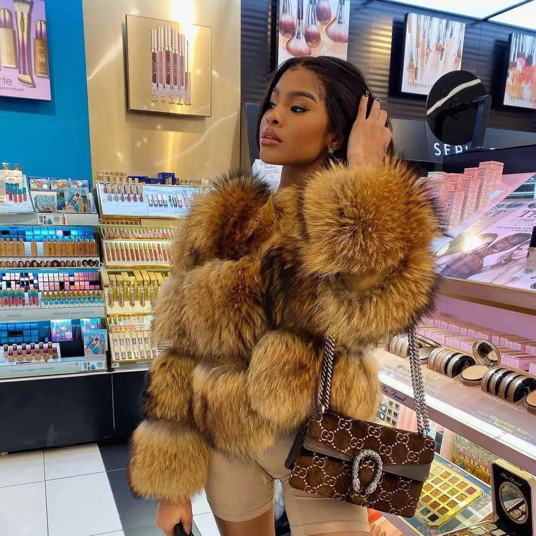 HOOOFUR Faux Fur Coat Women's Jacket Winter Fashion Warm Thick Fox Raccoon Leather Brown Plus Size Especially Fake Fur Cold Coat - MAGUSTA BEAUTY