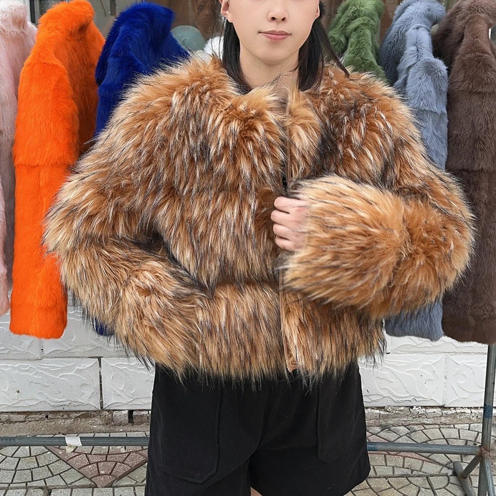 HOOOFUR Faux Fur Coat Women's Jacket Winter Fashion Warm Thick Fox Raccoon Leather Brown Plus Size Especially Fake Fur Cold Coat - MAGUSTA BEAUTY