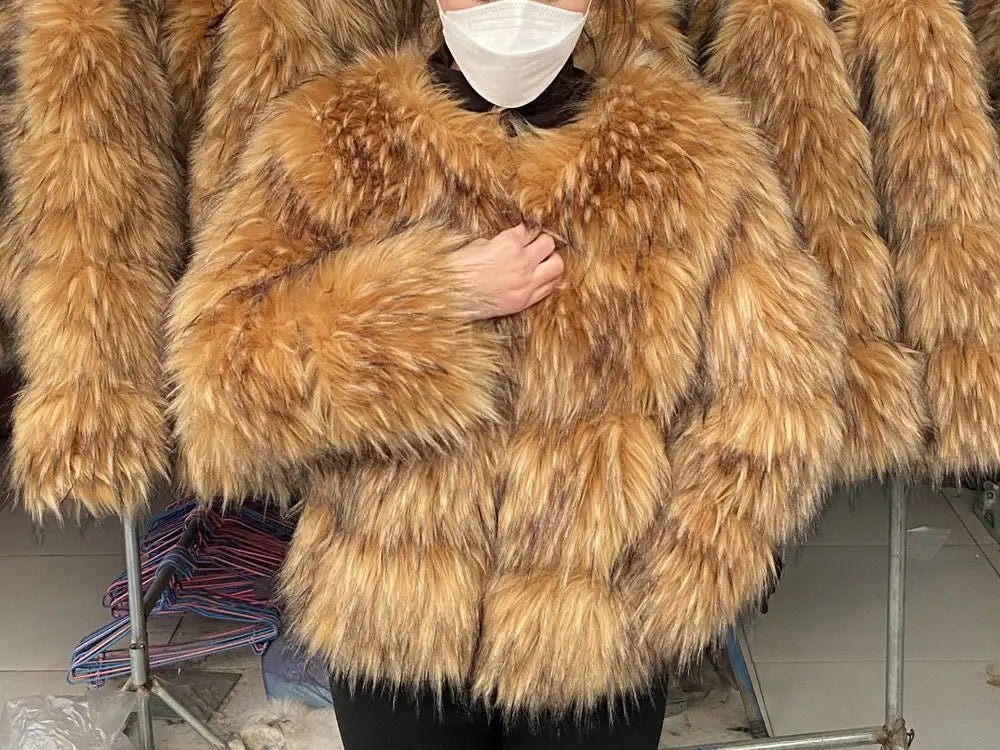 HOOOFUR Faux Fur Coat Women's Jacket Winter Fashion Warm Thick Fox Raccoon Leather Brown Plus Size Especially Fake Fur Cold Coat - MAGUSTA BEAUTY