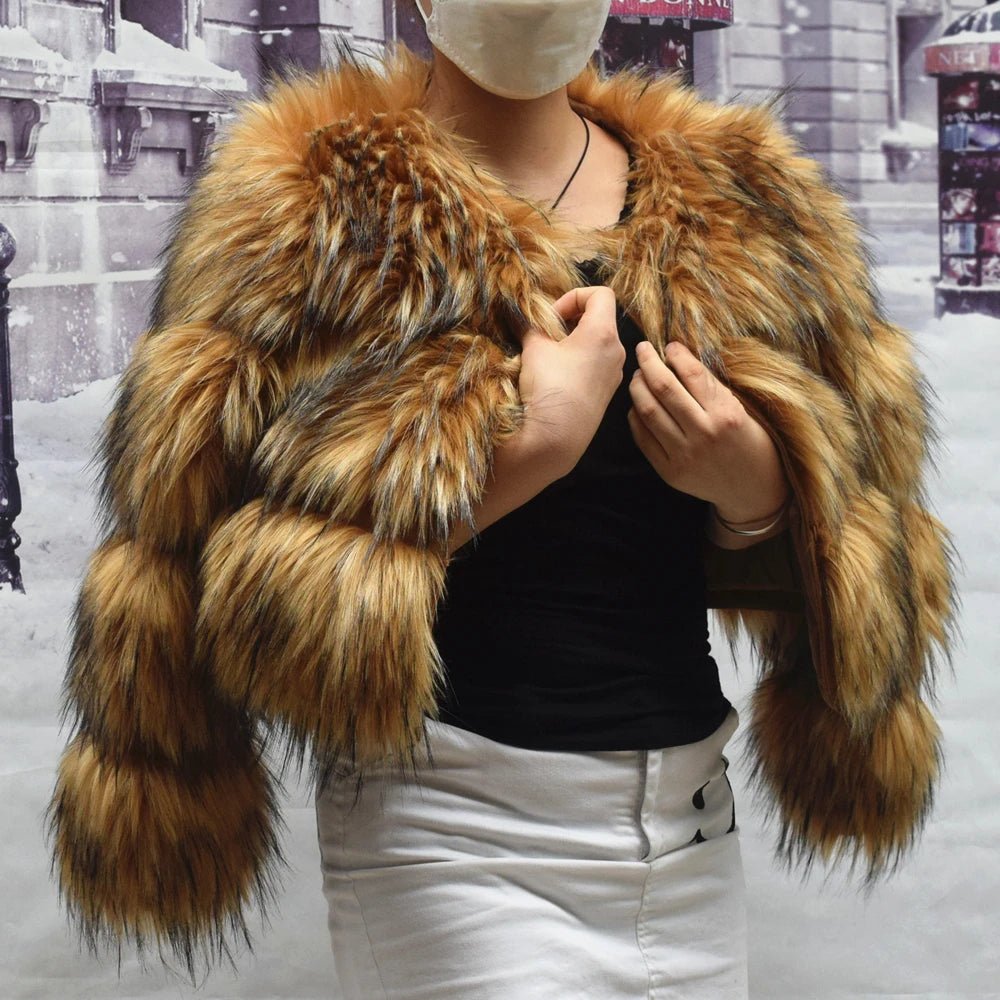 HOOOFUR Faux Fur Coat Women's Jacket Winter Fashion Warm Thick Fox Raccoon Leather Brown Plus Size Especially Fake Fur Cold Coat - MAGUSTA BEAUTY