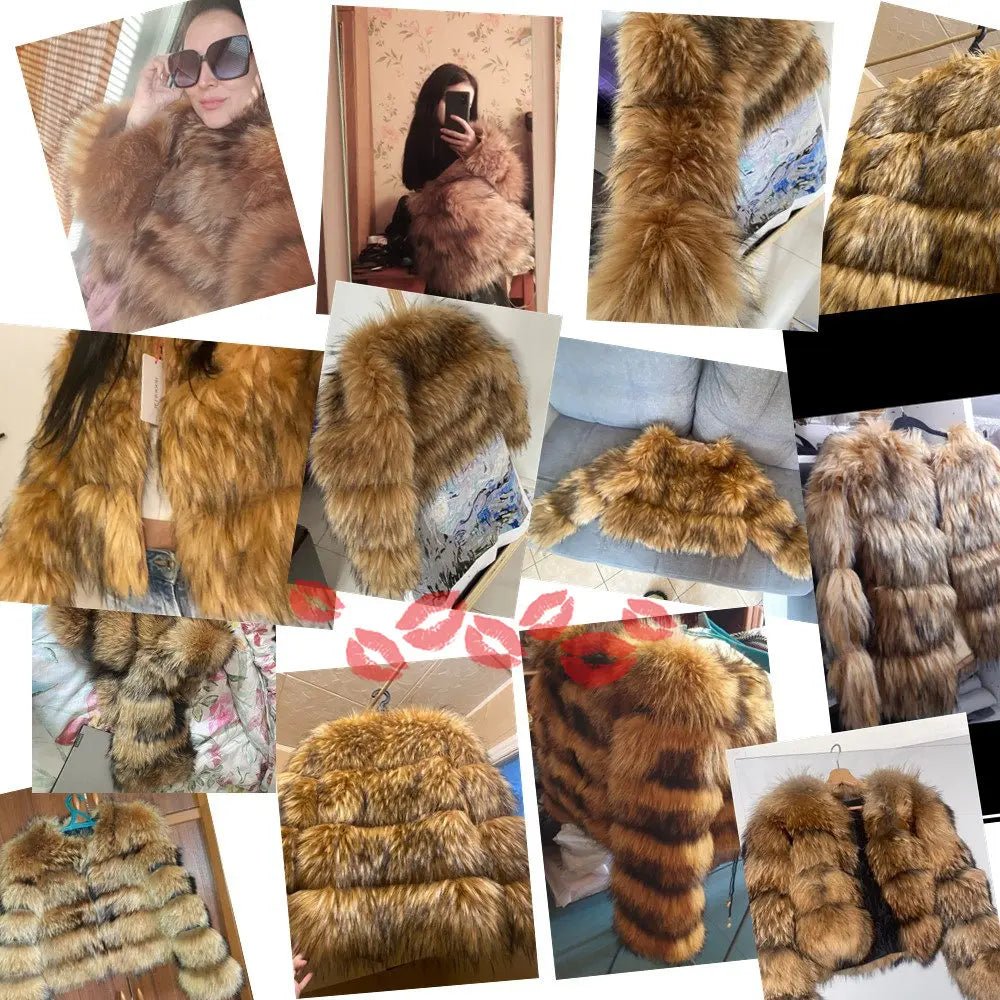 HOOOFUR Faux Fur Coat Women's Jacket Winter Fashion Warm Thick Fox Raccoon Leather Brown Plus Size Especially Fake Fur Cold Coat - MAGUSTA BEAUTY