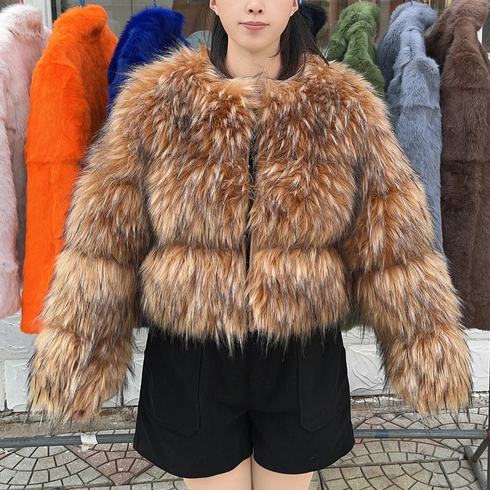 HOOOFUR Faux Fur Coat Women's Jacket Winter Fashion Warm Thick Fox Raccoon Leather Brown Plus Size Especially Fake Fur Cold Coat - MAGUSTA BEAUTY