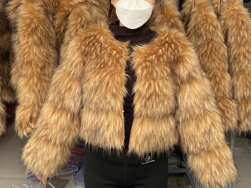 HOOOFUR Faux Fur Coat Women's Jacket Winter Fashion Warm Thick Fox Raccoon Leather Brown Plus Size Especially Fake Fur Cold Coat - MAGUSTA BEAUTY