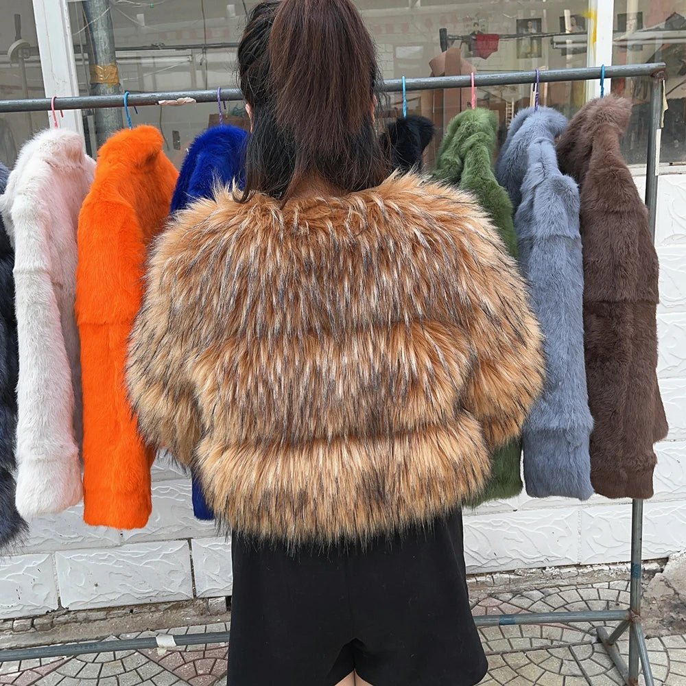 HOOOFUR Faux Fur Coat Women's Jacket Winter Fashion Warm Thick Fox Raccoon Leather Brown Plus Size Especially Fake Fur Cold Coat - MAGUSTA BEAUTY