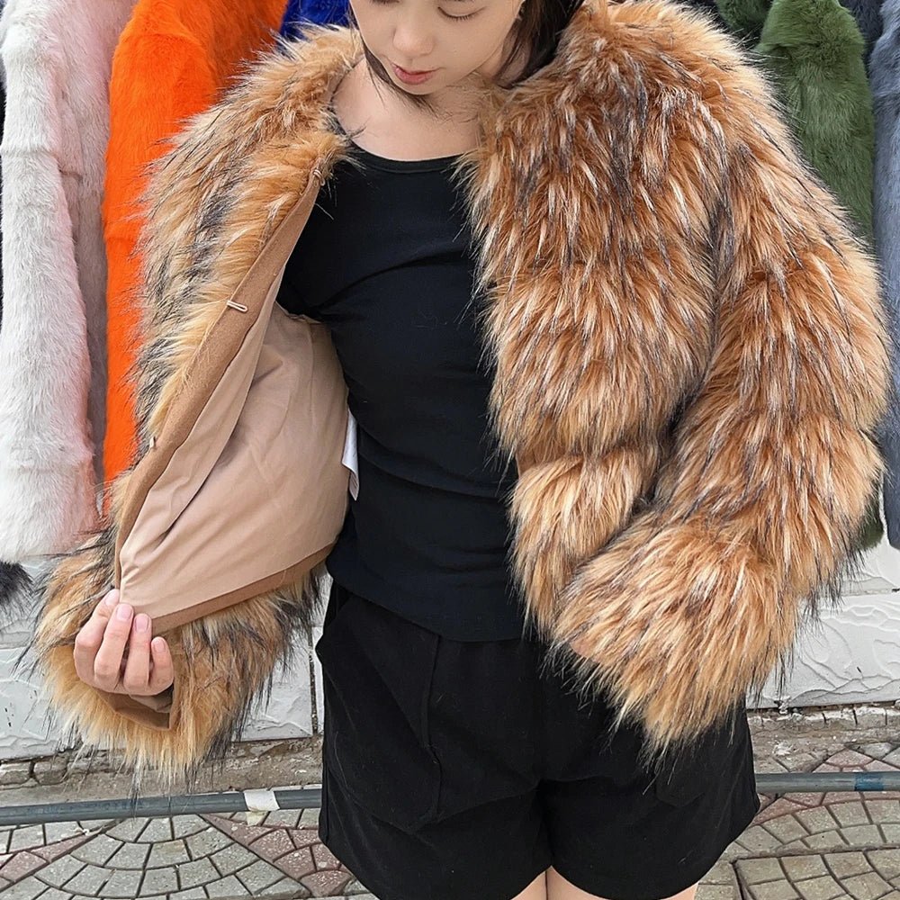 HOOOFUR Faux Fur Coat Women's Jacket Winter Fashion Warm Thick Fox Raccoon Leather Brown Plus Size Especially Fake Fur Cold Coat - MAGUSTA BEAUTY