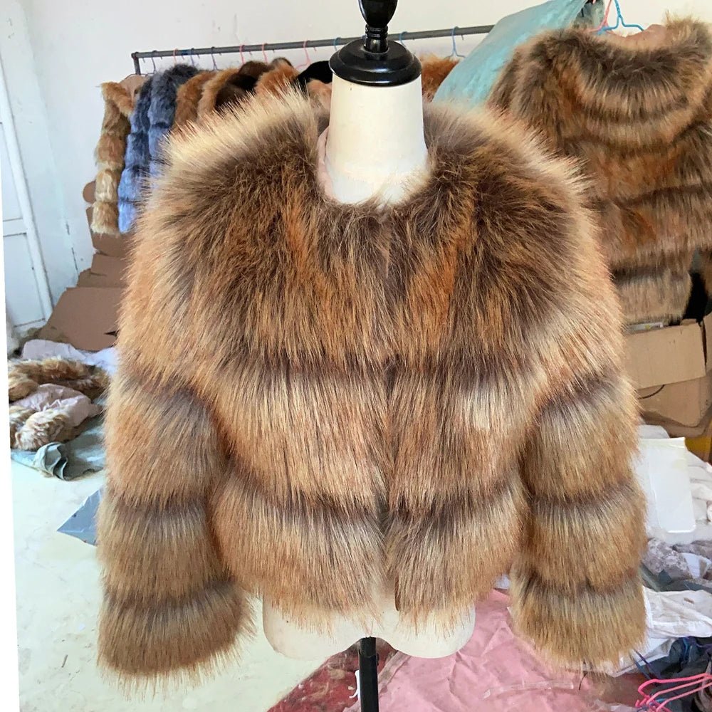 HOOOFUR Faux Fur Coat Women's Jacket Winter Fashion Warm Thick Fox Raccoon Leather Brown Plus Size Especially Fake Fur Cold Coat - MAGUSTA BEAUTY
