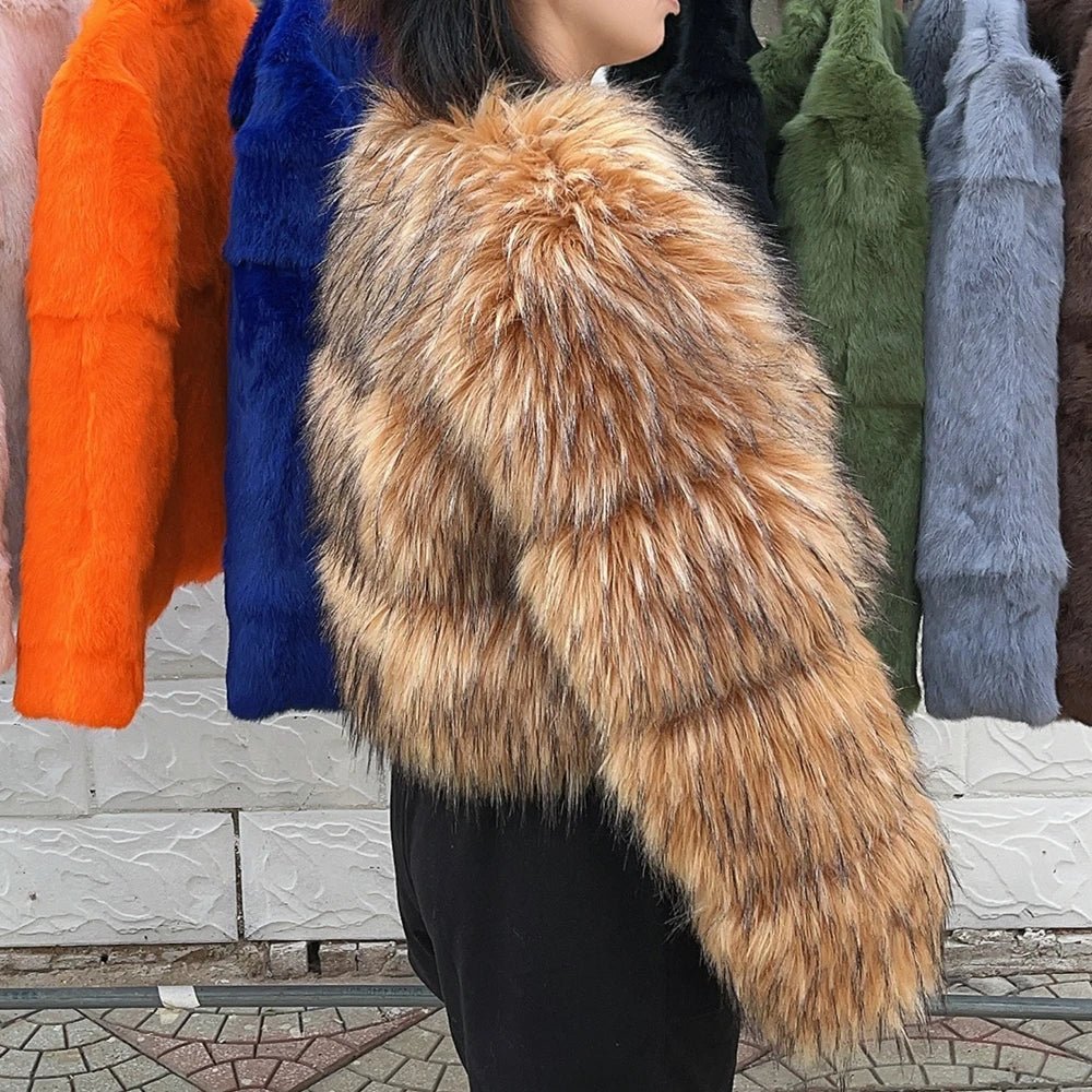 HOOOFUR Faux Fur Coat Women's Jacket Winter Fashion Warm Thick Fox Raccoon Leather Brown Plus Size Especially Fake Fur Cold Coat - MAGUSTA BEAUTY