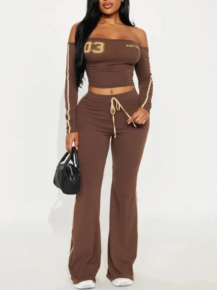 Hot girl fashion trend suit irregular side length pants long sleeved off shoulder women's clothing spring and summer - MAGUSTA BEAUTY