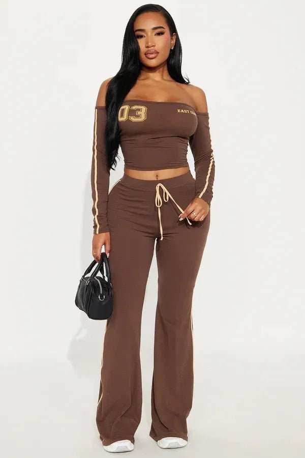 Hot girl fashion trend suit irregular side length pants long sleeved off shoulder women's clothing spring and summer - MAGUSTA BEAUTY