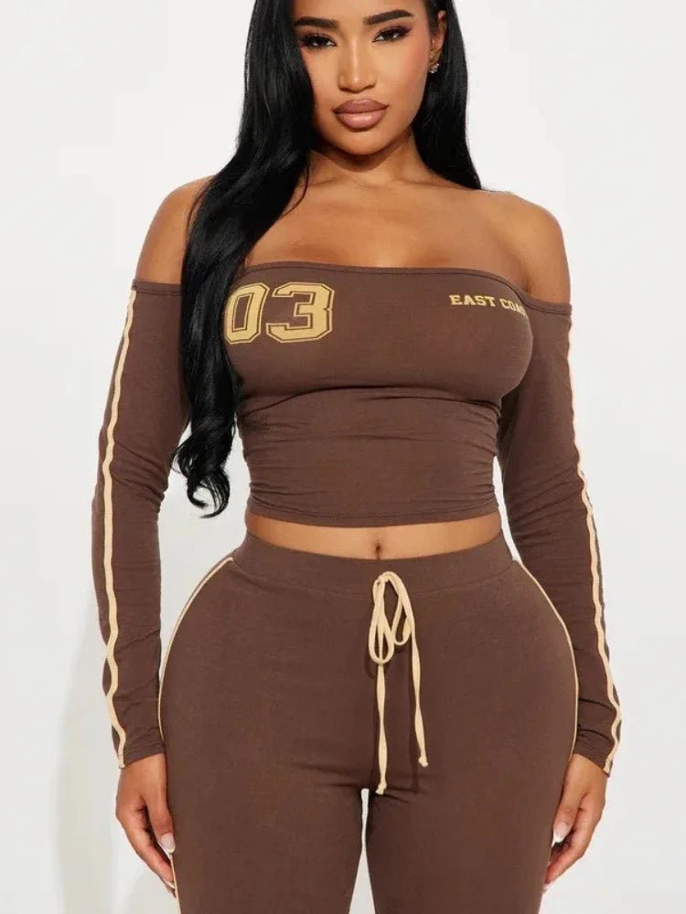Hot girl fashion trend suit irregular side length pants long sleeved off shoulder women's clothing spring and summer - MAGUSTA BEAUTY
