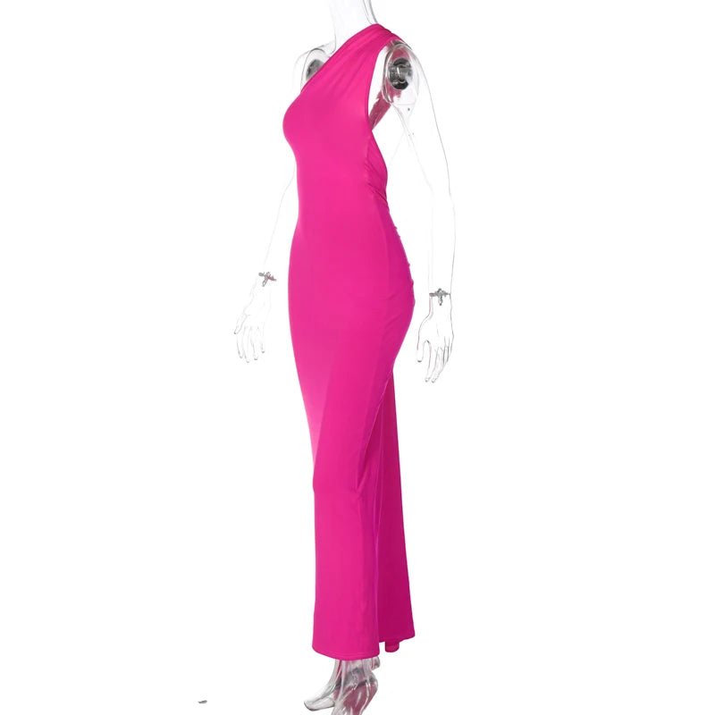 Hugcitar One Shoulder Backless Adjustable Scarf Loop Ruched Sexy Maxi Dress Women Elegant Y2K Streetwear Festival Outfit - MAGUSTA BEAUTY