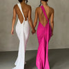 Hugcitar One Shoulder Backless Adjustable Scarf Loop Ruched Sexy Maxi Dress Women Elegant Y2K Streetwear Festival Outfit - MAGUSTA BEAUTY