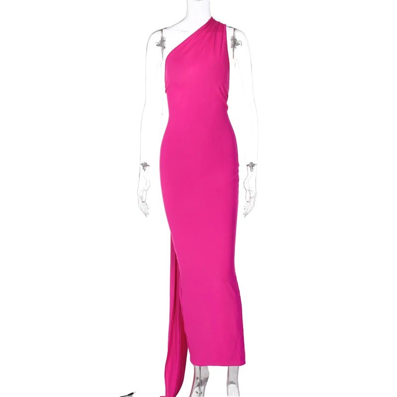 Hugcitar One Shoulder Backless Adjustable Scarf Loop Ruched Sexy Maxi Dress Women Elegant Y2K Streetwear Festival Outfit - MAGUSTA BEAUTY