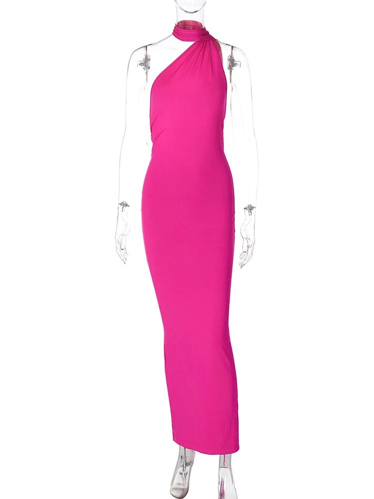 Hugcitar One Shoulder Backless Adjustable Scarf Loop Ruched Sexy Maxi Dress Women Elegant Y2K Streetwear Festival Outfit - MAGUSTA BEAUTY