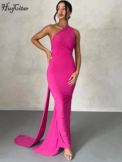 Hugcitar One Shoulder Backless Adjustable Scarf Loop Ruched Sexy Maxi Dress Women Elegant Y2K Streetwear Festival Outfit - MAGUSTA BEAUTY