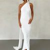Hugcitar One Shoulder Backless Adjustable Scarf Loop Ruched Sexy Maxi Dress Women Elegant Y2K Streetwear Festival Outfit - MAGUSTA BEAUTY