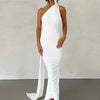 Hugcitar One Shoulder Backless Adjustable Scarf Loop Ruched Sexy Maxi Dress Women Elegant Y2K Streetwear Festival Outfit - MAGUSTA BEAUTY