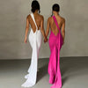 Hugcitar One Shoulder Backless Adjustable Scarf Loop Ruched Sexy Maxi Dress Women Elegant Y2K Streetwear Festival Outfit - MAGUSTA BEAUTY