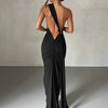 Hugcitar One Shoulder Backless Adjustable Scarf Loop Ruched Sexy Maxi Dress Women Elegant Y2K Streetwear Festival Outfit - MAGUSTA BEAUTY