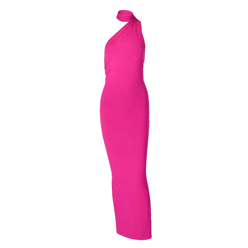 Hugcitar One Shoulder Backless Adjustable Scarf Loop Ruched Sexy Maxi Dress Women Elegant Y2K Streetwear Festival Outfit - MAGUSTA BEAUTY