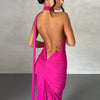 Hugcitar One Shoulder Backless Adjustable Scarf Loop Ruched Sexy Maxi Dress Women Elegant Y2K Streetwear Festival Outfit - MAGUSTA BEAUTY