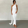 Hugcitar One Shoulder Backless Adjustable Scarf Loop Ruched Sexy Maxi Dress Women Elegant Y2K Streetwear Festival Outfit - MAGUSTA BEAUTY