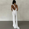 Hugcitar One Shoulder Backless Adjustable Scarf Loop Ruched Sexy Maxi Dress Women Elegant Y2K Streetwear Festival Outfit - MAGUSTA BEAUTY