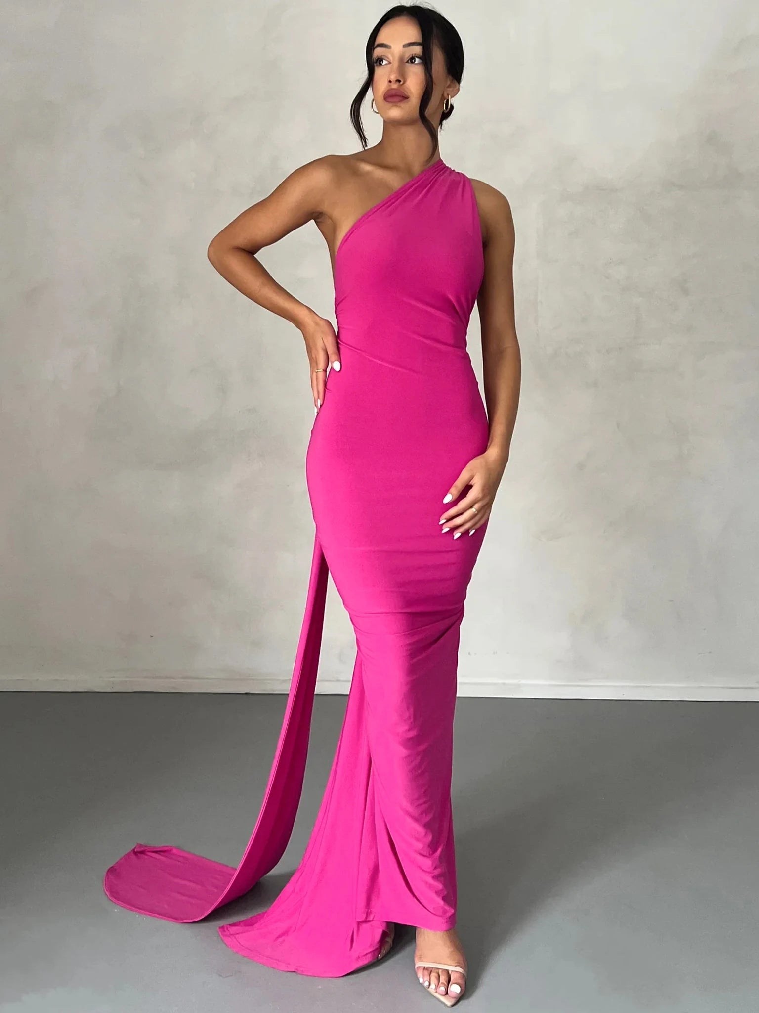 Hugcitar One Shoulder Backless Adjustable Scarf Loop Ruched Sexy Maxi Dress Women Elegant Y2K Streetwear Festival Outfit - MAGUSTA BEAUTY