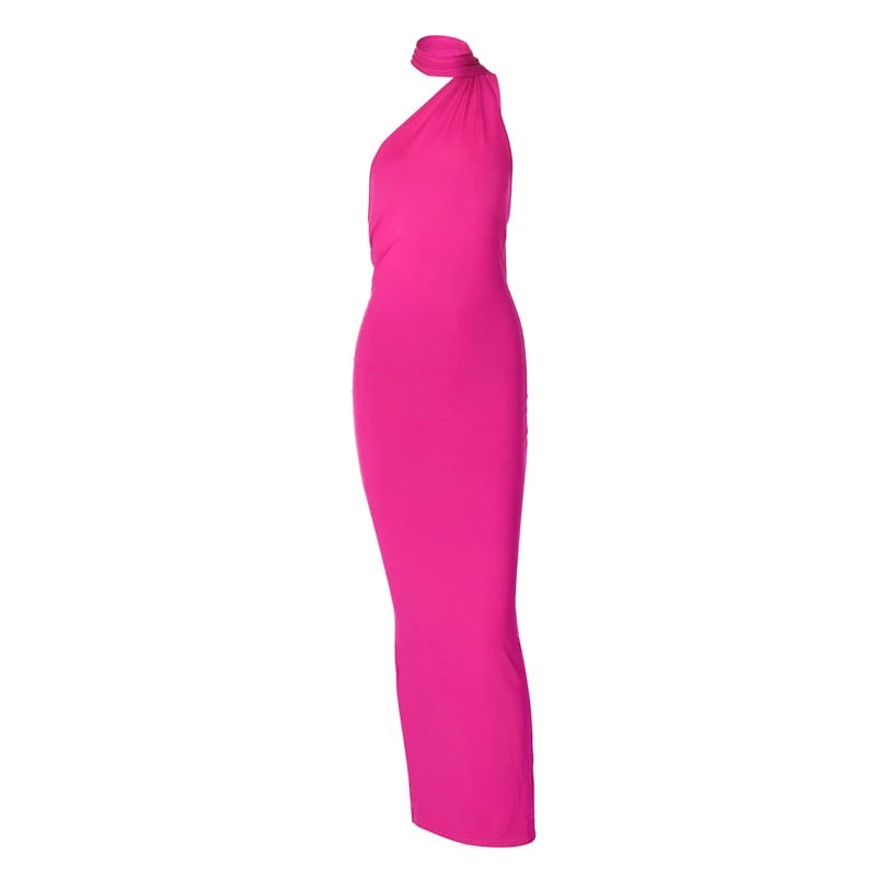Hugcitar One Shoulder Backless Adjustable Scarf Loop Ruched Sexy Maxi Dress Women Elegant Y2K Streetwear Festival Outfit - MAGUSTA BEAUTY