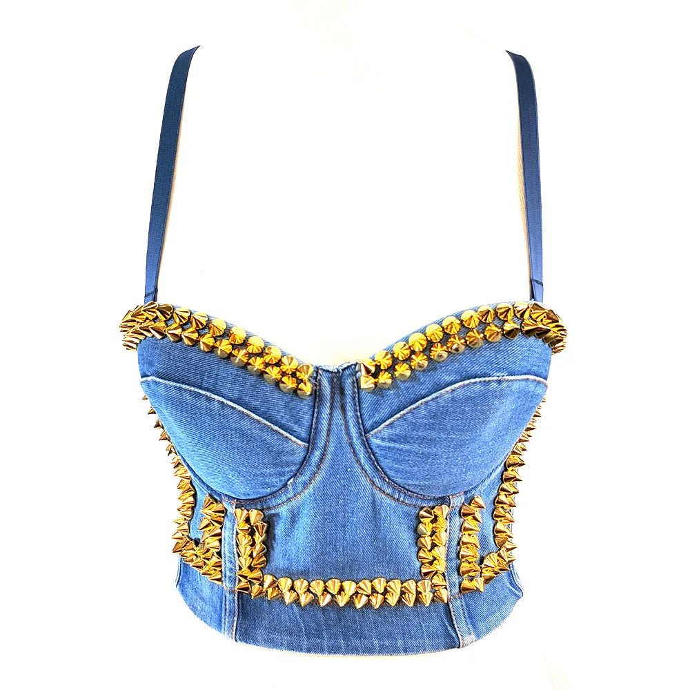 Irene Tinnie Sexy Cute Hole Cartoon Decoration Push Up Bustier Women's Denim Bralette Cropped Top Vest Plus Size - MAGUSTA BEAUTY