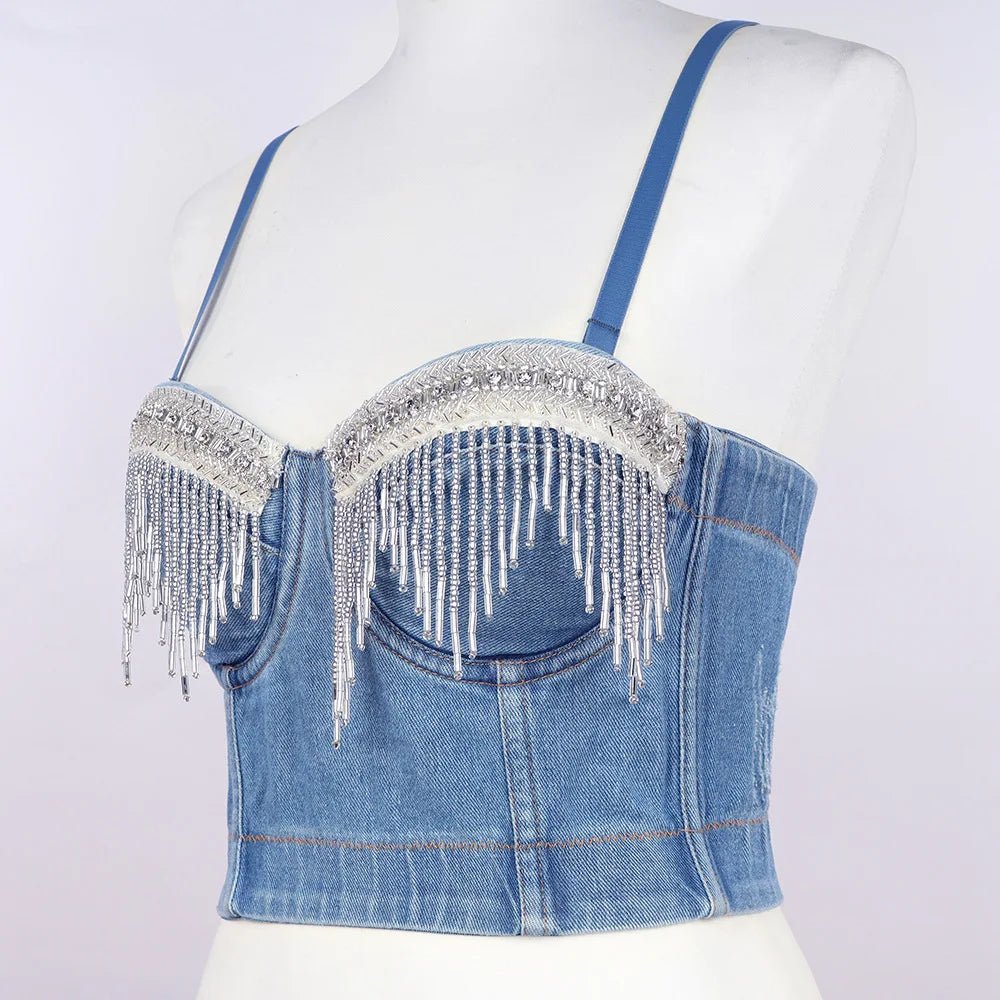 Irene Tinnie Sexy Cute Hole Cartoon Decoration Push Up Bustier Women's Denim Bralette Cropped Top Vest Plus Size - MAGUSTA BEAUTY