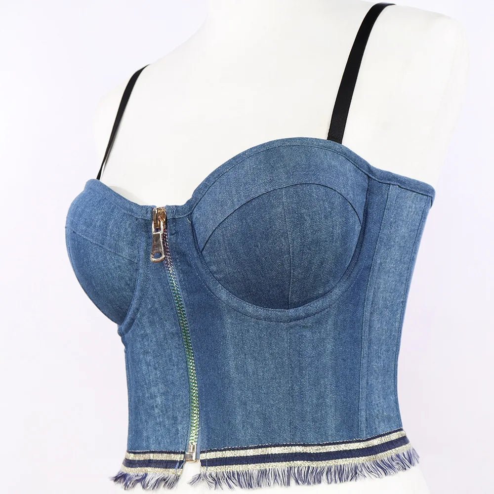 Irene Tinnie Sexy Cute Hole Cartoon Decoration Push Up Bustier Women's Denim Bralette Cropped Top Vest Plus Size - MAGUSTA BEAUTY