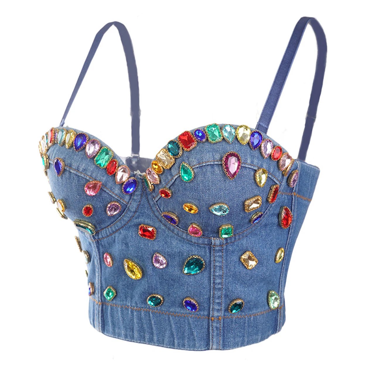 Irene Tinnie Sexy Cute Hole Cartoon Decoration Push Up Bustier Women's Denim Bralette Cropped Top Vest Plus Size - MAGUSTA BEAUTY