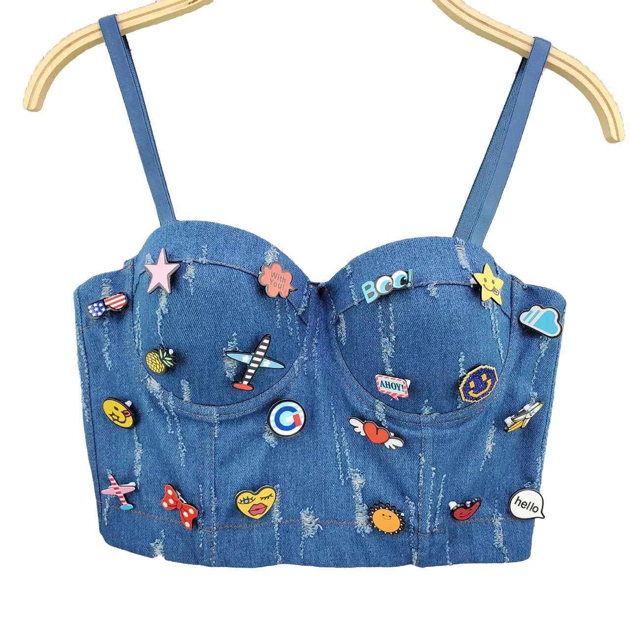 Irene Tinnie Sexy Cute Hole Cartoon Decoration Push Up Bustier Women's Denim Bralette Cropped Top Vest Plus Size - MAGUSTA BEAUTY