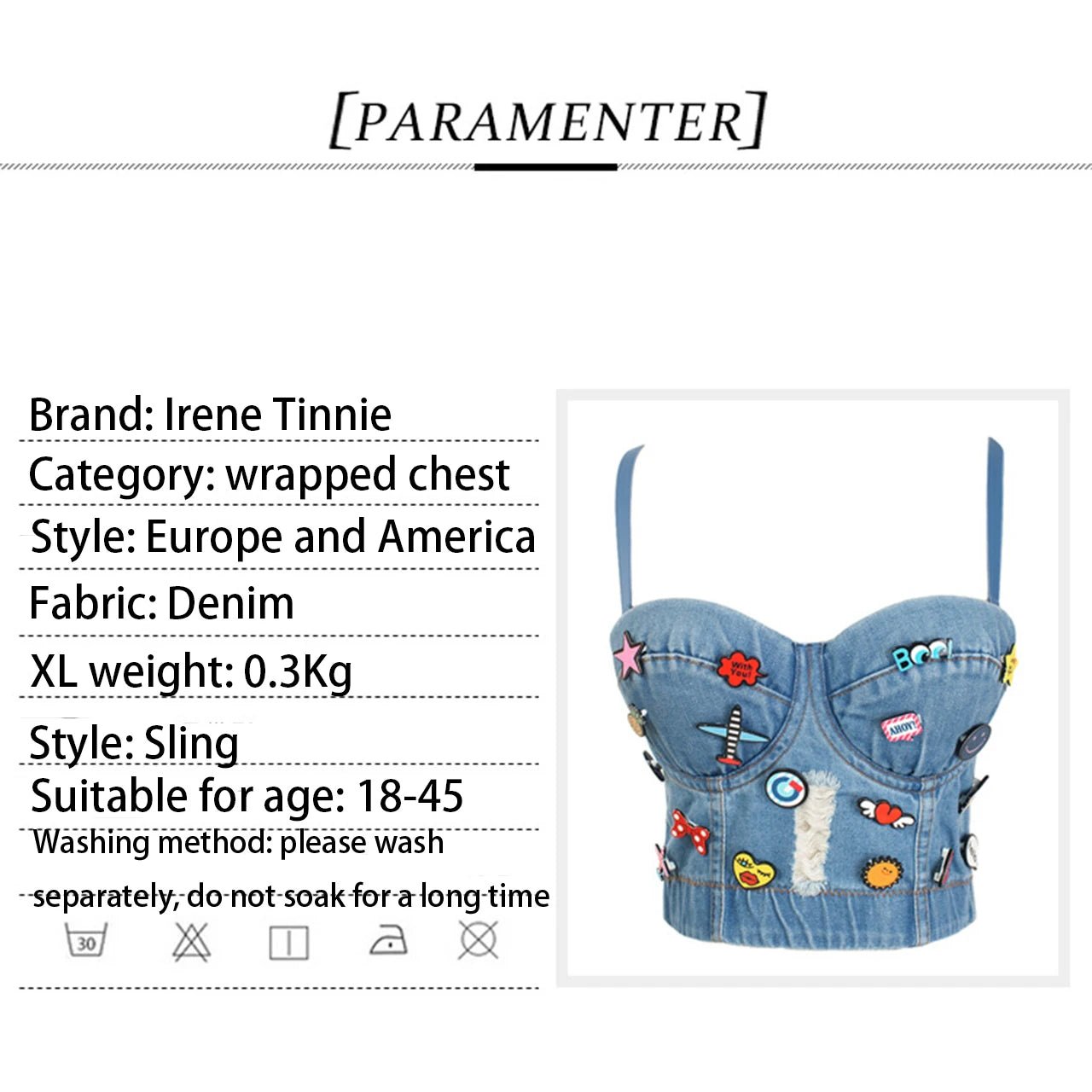 Irene Tinnie Sexy Cute Hole Cartoon Decoration Push Up Bustier Women's Denim Bralette Cropped Top Vest Plus Size - MAGUSTA BEAUTY