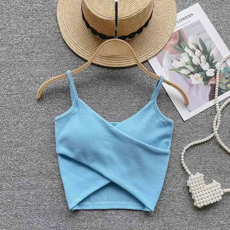  Irregular Casual Sport Camisole Women Strap Design Solid Fashion 2023 Y2K Elegant Ladies Chic Slim Tank Tops - MAGUSTA BEAUTY