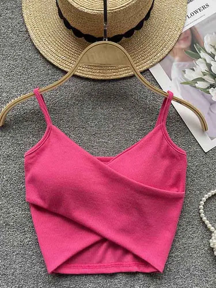  Irregular Casual Sport Camisole Women Strap Design Solid Fashion 2023 Y2K Elegant Ladies Chic Slim Tank Tops - MAGUSTA BEAUTY