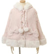 Japanese Liz Sweet Princess Faux Rabbit Fur Cape Coat Women Autumn Winter Fur Jacket Loose Clock Rhinestone Bow Hooded Coat - MAGUSTA BEAUTY