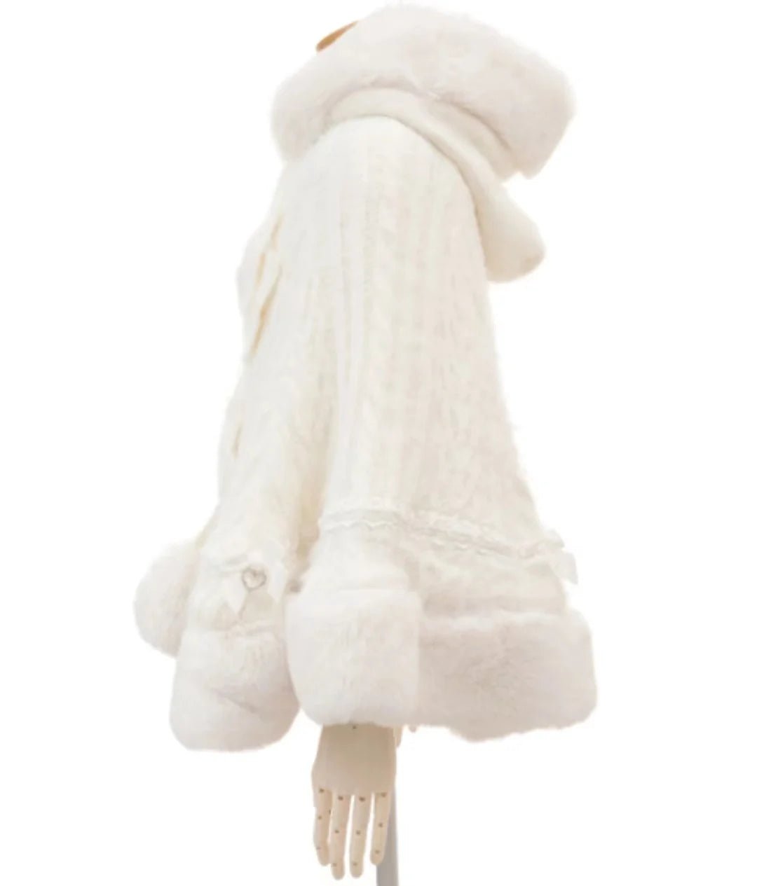 Japanese Liz Sweet Princess Faux Rabbit Fur Cape Coat Women Autumn Winter Fur Jacket Loose Clock Rhinestone Bow Hooded Coat - MAGUSTA BEAUTY