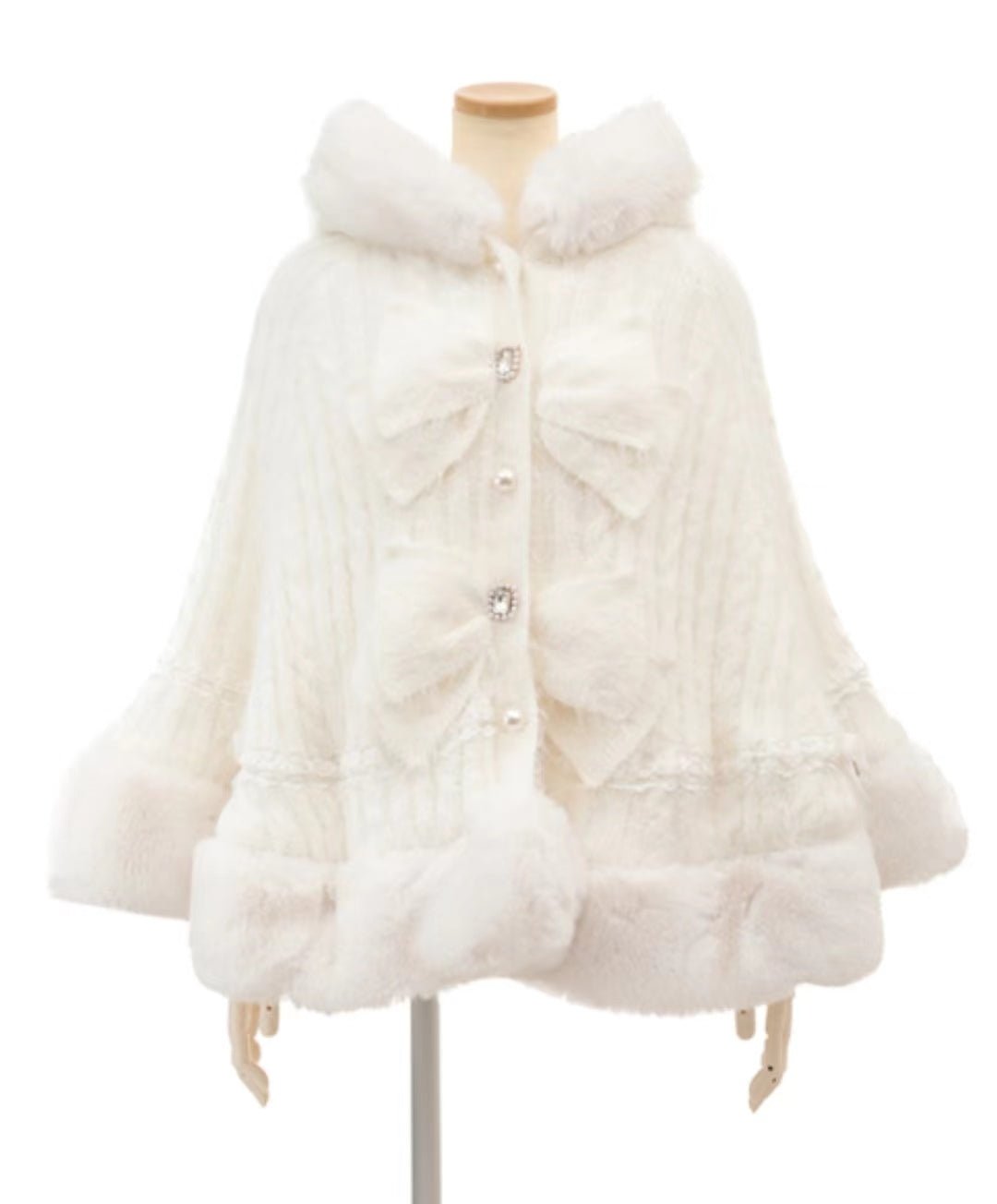 Japanese Liz Sweet Princess Faux Rabbit Fur Cape Coat Women Autumn Winter Fur Jacket Loose Clock Rhinestone Bow Hooded Coat - MAGUSTA BEAUTY