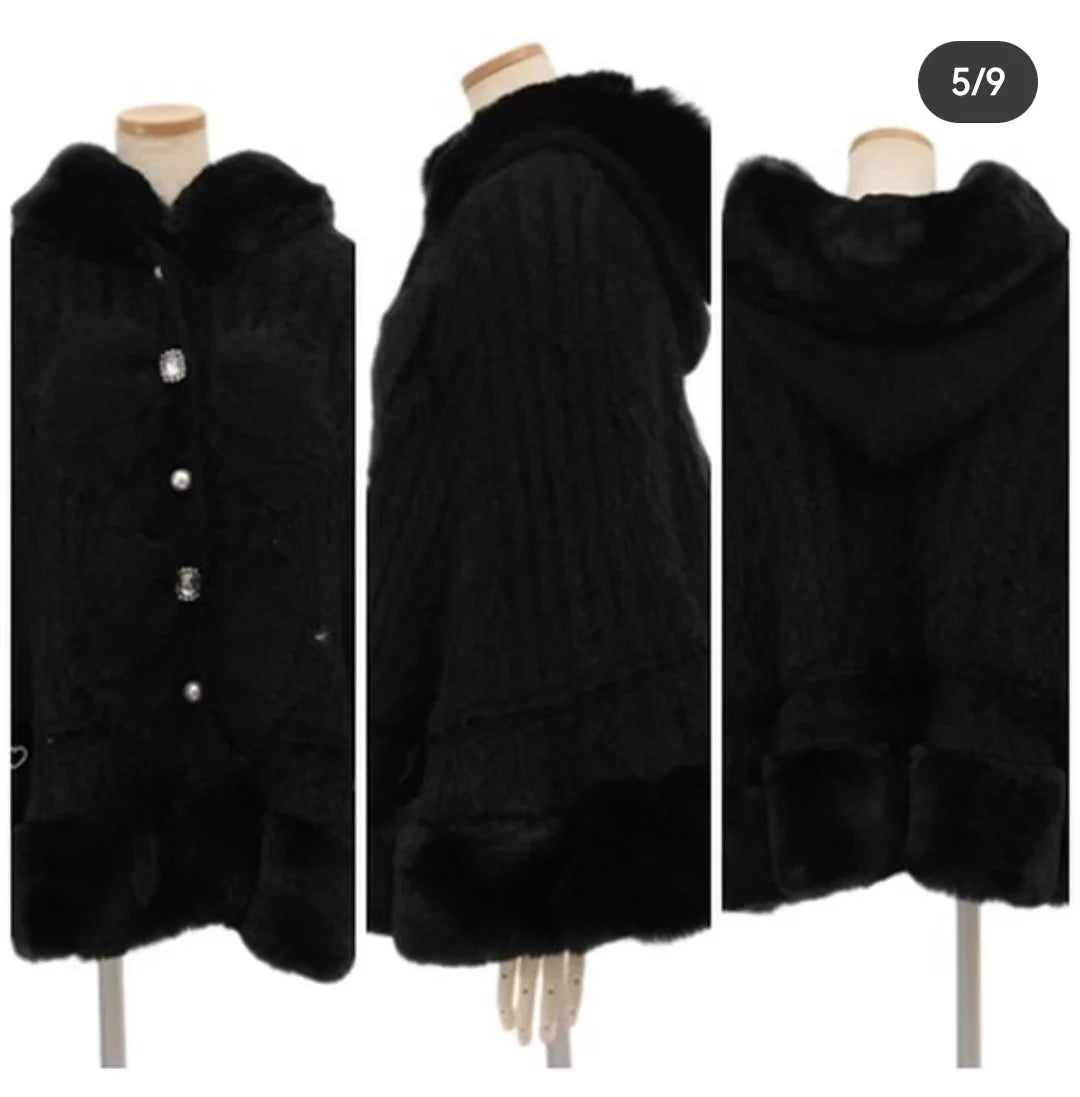Japanese Liz Sweet Princess Faux Rabbit Fur Cape Coat Women Autumn Winter Fur Jacket Loose Clock Rhinestone Bow Hooded Coat - MAGUSTA BEAUTY