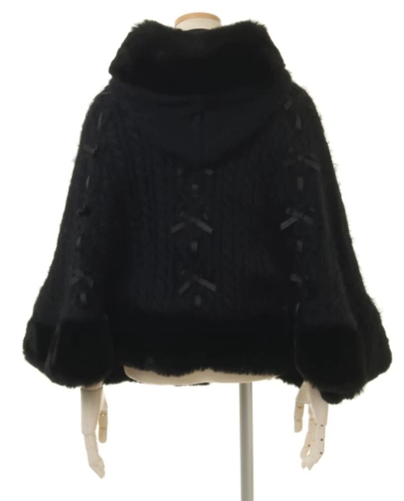 Japanese Liz Sweet Princess Faux Rabbit Fur Cape Coat Women Autumn Winter Fur Jacket Loose Clock Rhinestone Bow Hooded Coat - MAGUSTA BEAUTY