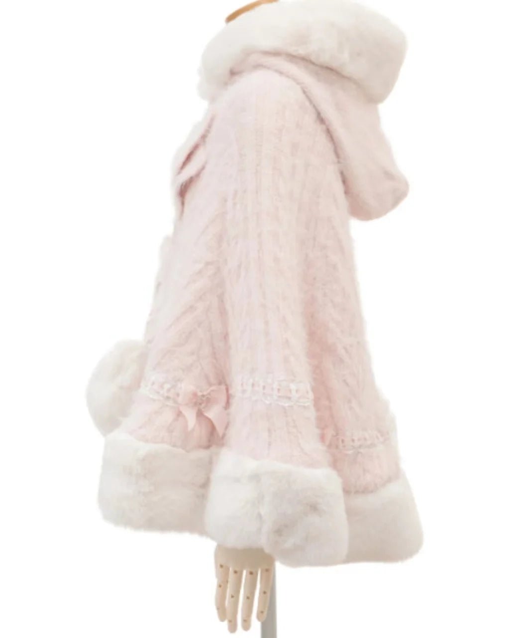 Japanese Liz Sweet Princess Faux Rabbit Fur Cape Coat Women Autumn Winter Fur Jacket Loose Clock Rhinestone Bow Hooded Coat - MAGUSTA BEAUTY