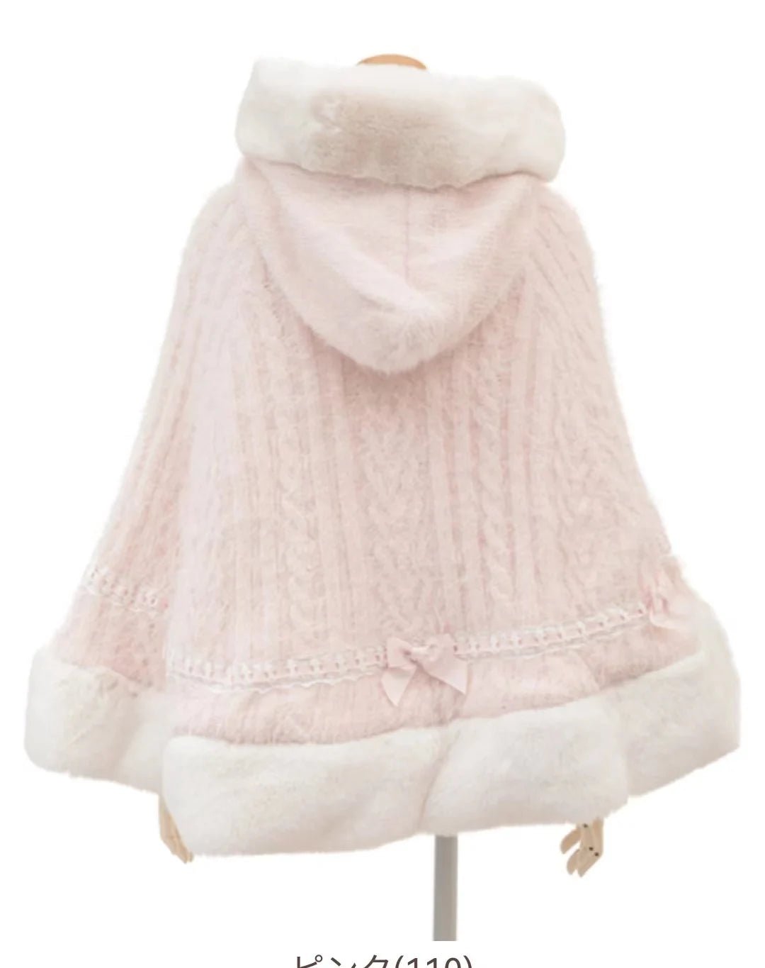 Japanese Liz Sweet Princess Faux Rabbit Fur Cape Coat Women Autumn Winter Fur Jacket Loose Clock Rhinestone Bow Hooded Coat - MAGUSTA BEAUTY